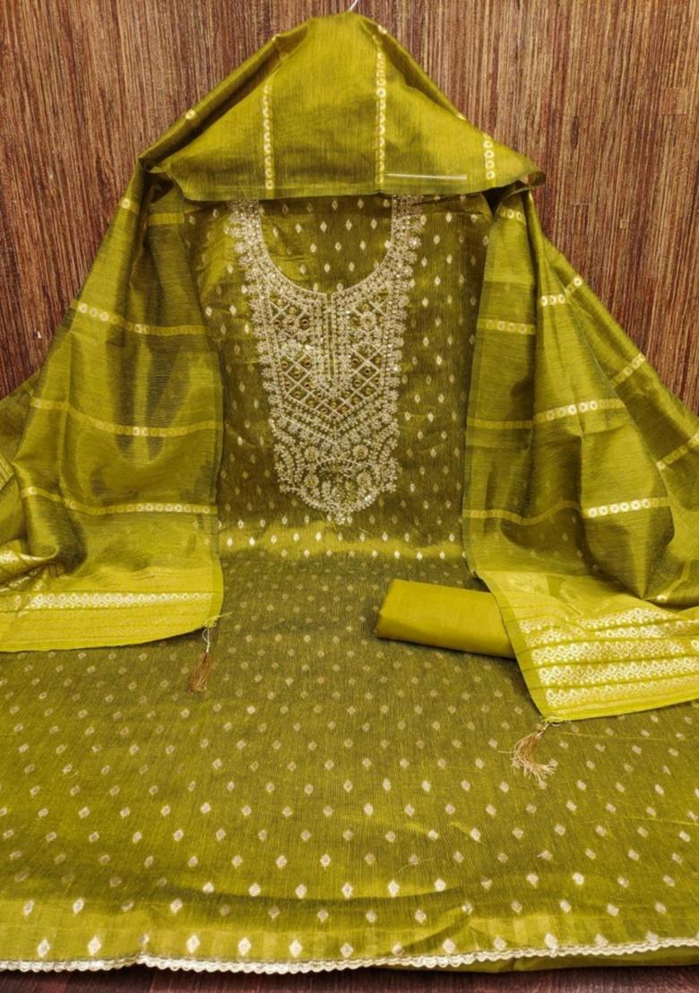 Sea Green Solid Silk Dress Material