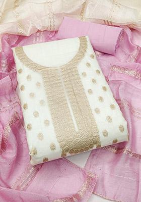 Pink Solid Chanderi Dress Material