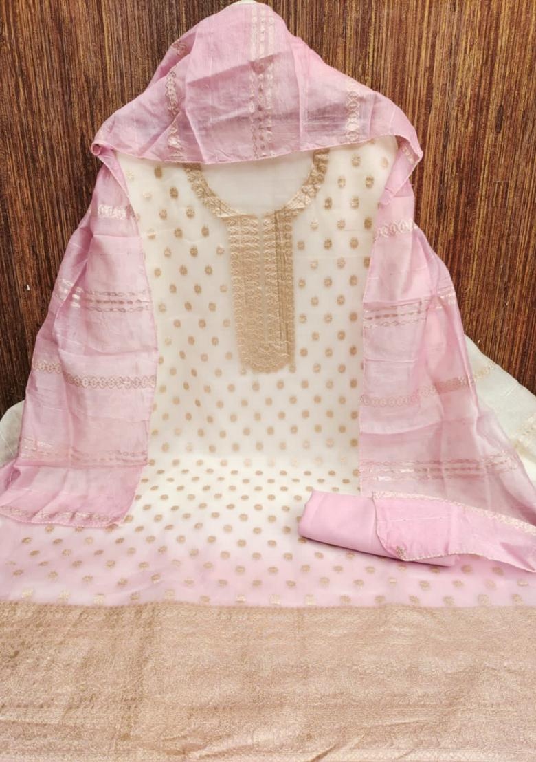 Pink Solid Chanderi Dress Material