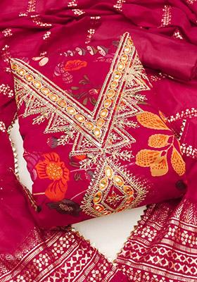 Red Solid Chanderi Dress Material