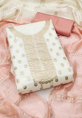 Peach Solid Organza Dress Material