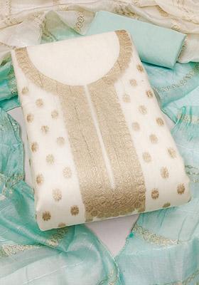 Teal Blue Solid Organza Dress Material