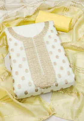 Yellow Solid Organza Dress Material