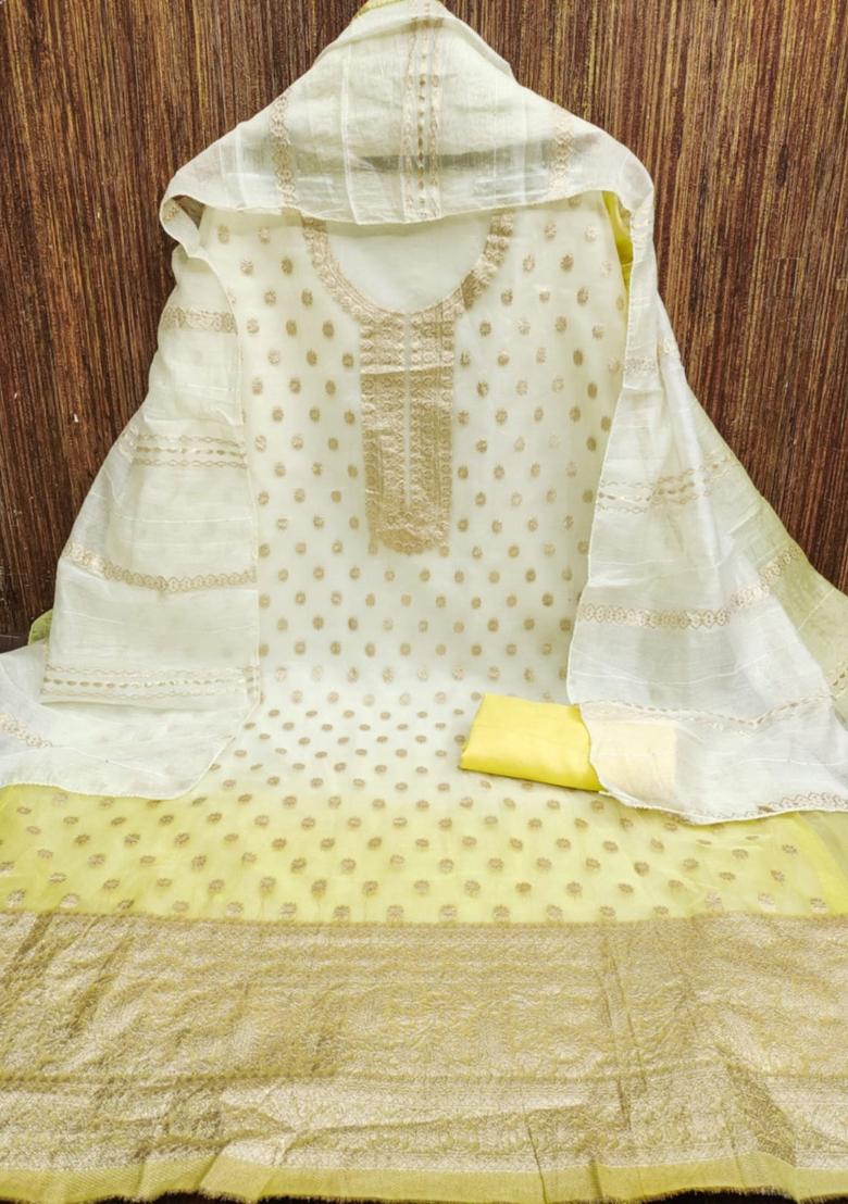 Yellow Solid Organza Dress Material