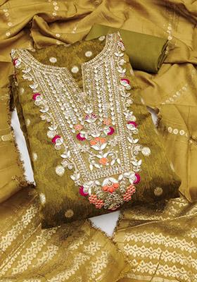 Mustard Yellow Solid Chanderi Dress Material