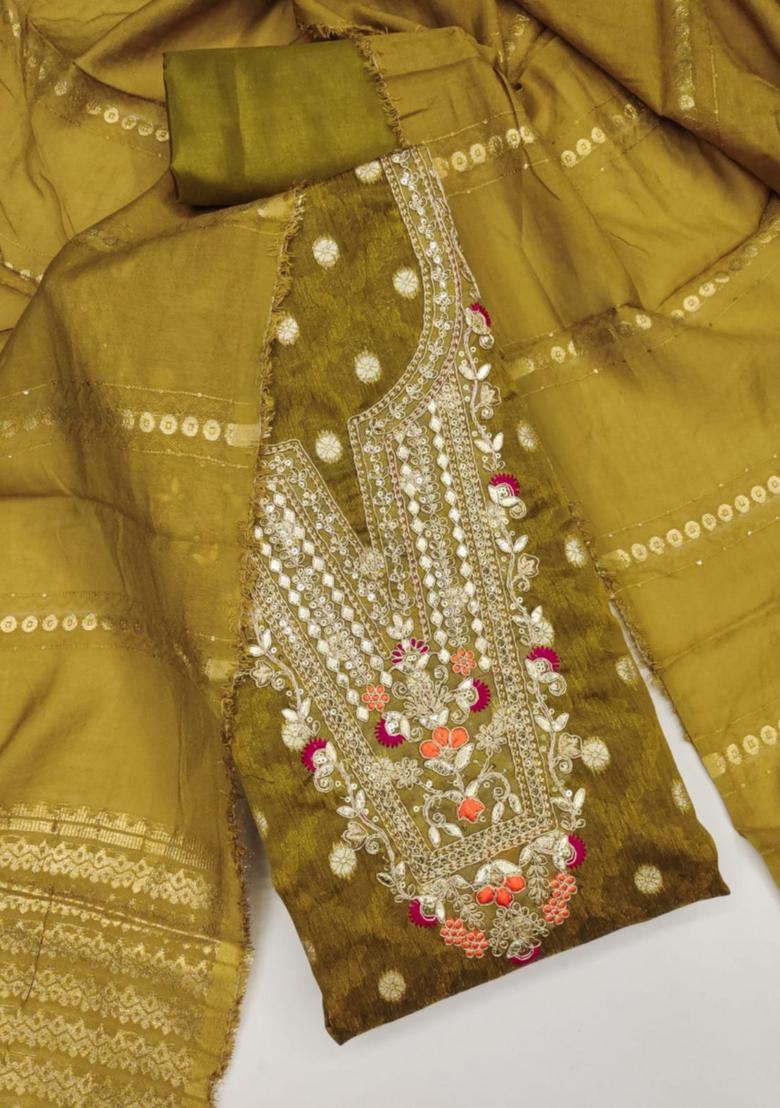 Mustard Yellow Solid Chanderi Dress Material