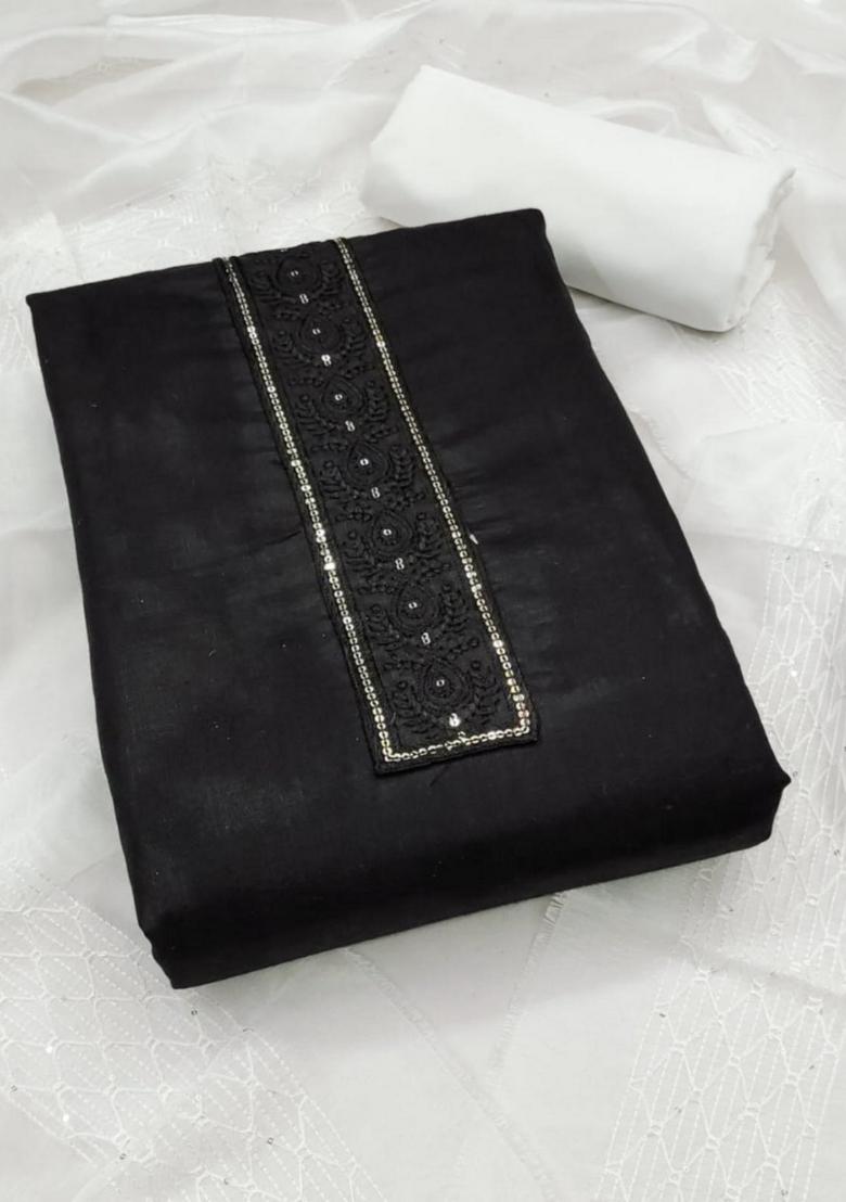 Black Solid Cotton Dress Material