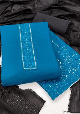 Blue Solid Cotton Dress Material