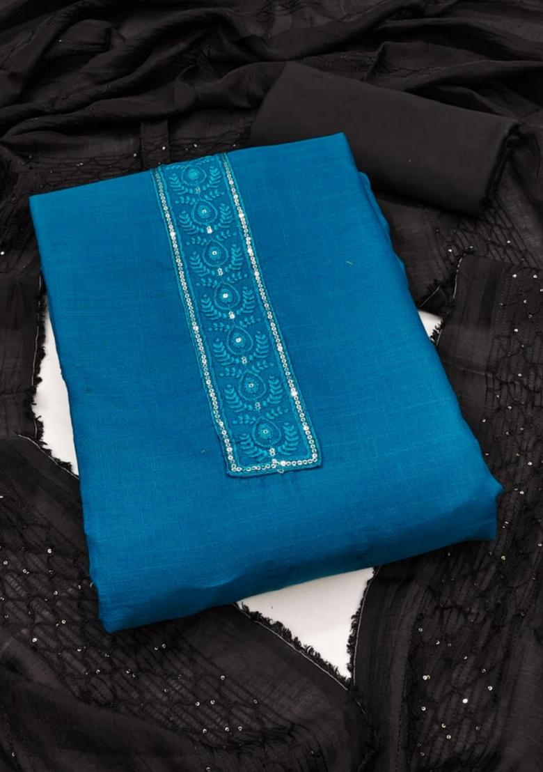 Blue Solid Cotton Dress Material