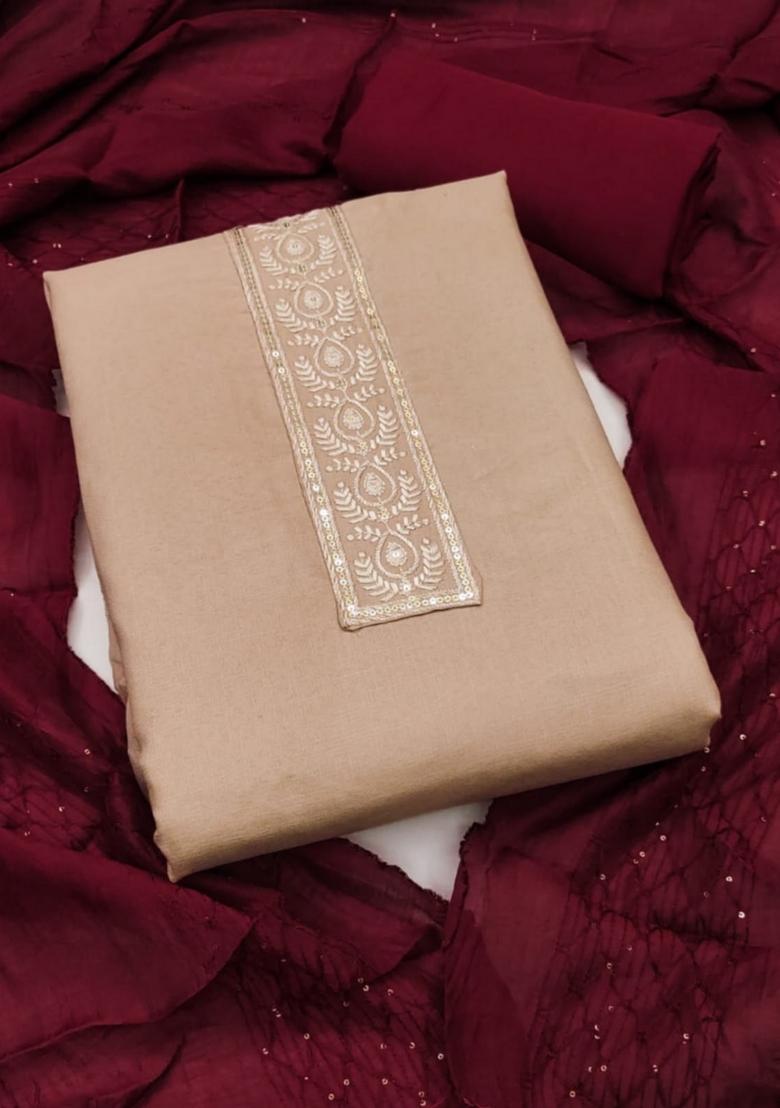 Cream Solid Cotton Dress Material