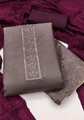 Grey Solid Cotton Dress Material