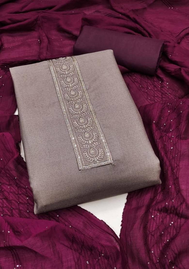 Grey Solid Cotton Dress Material