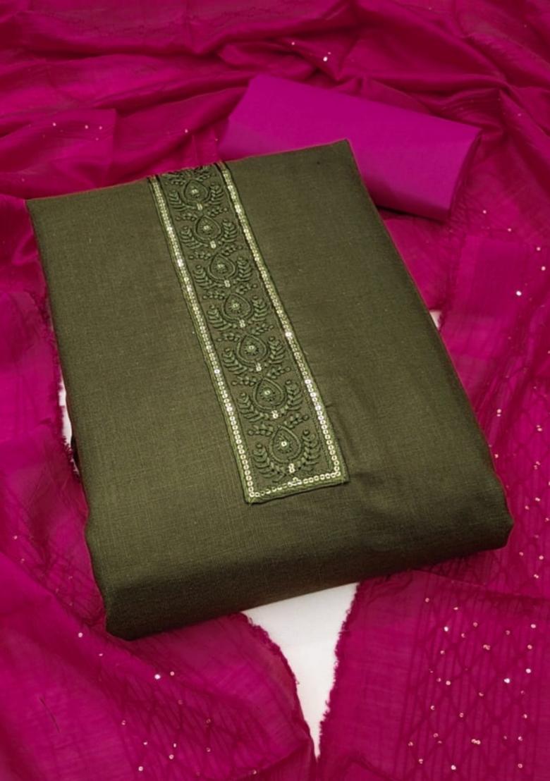 Sea Green Solid Cotton Dress Material