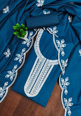 Aqua Blue Solid Cotton Dress Material