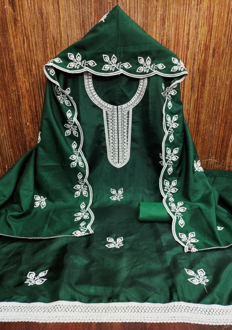 Green Solid Cotton Dress Material