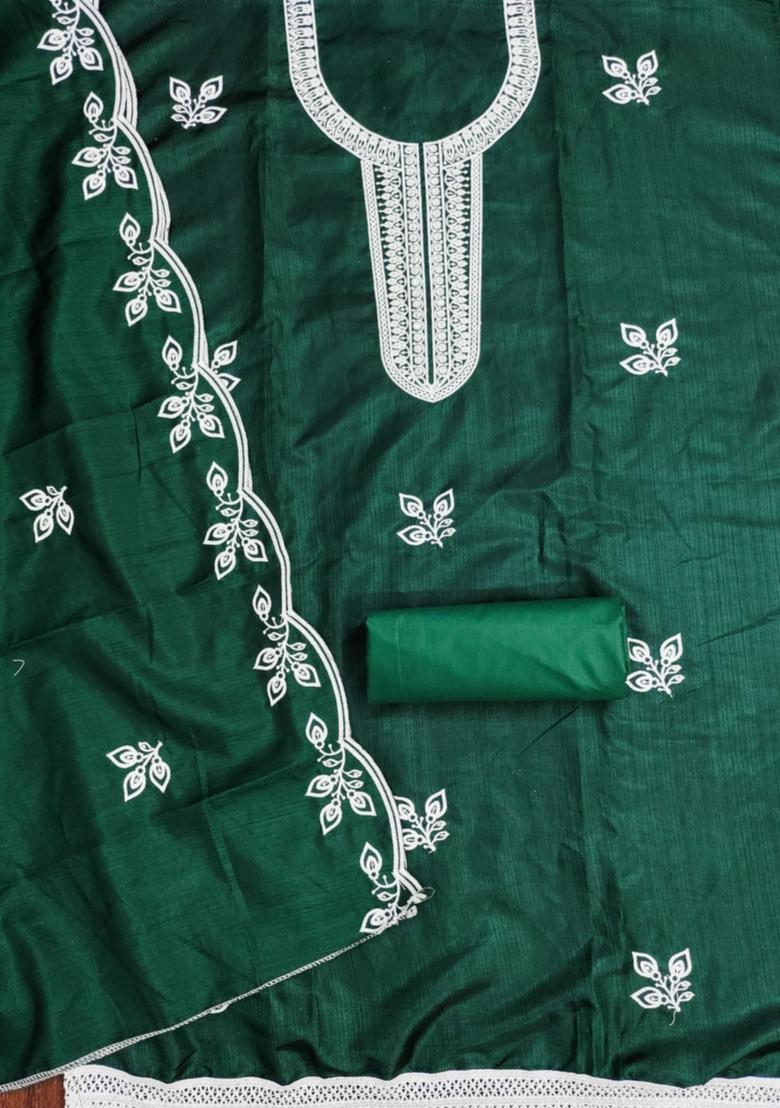 Green Solid Cotton Dress Material