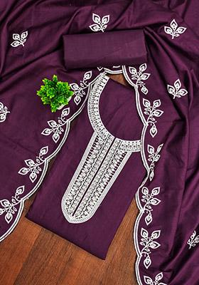 Wine Solid Cotton Dress Material