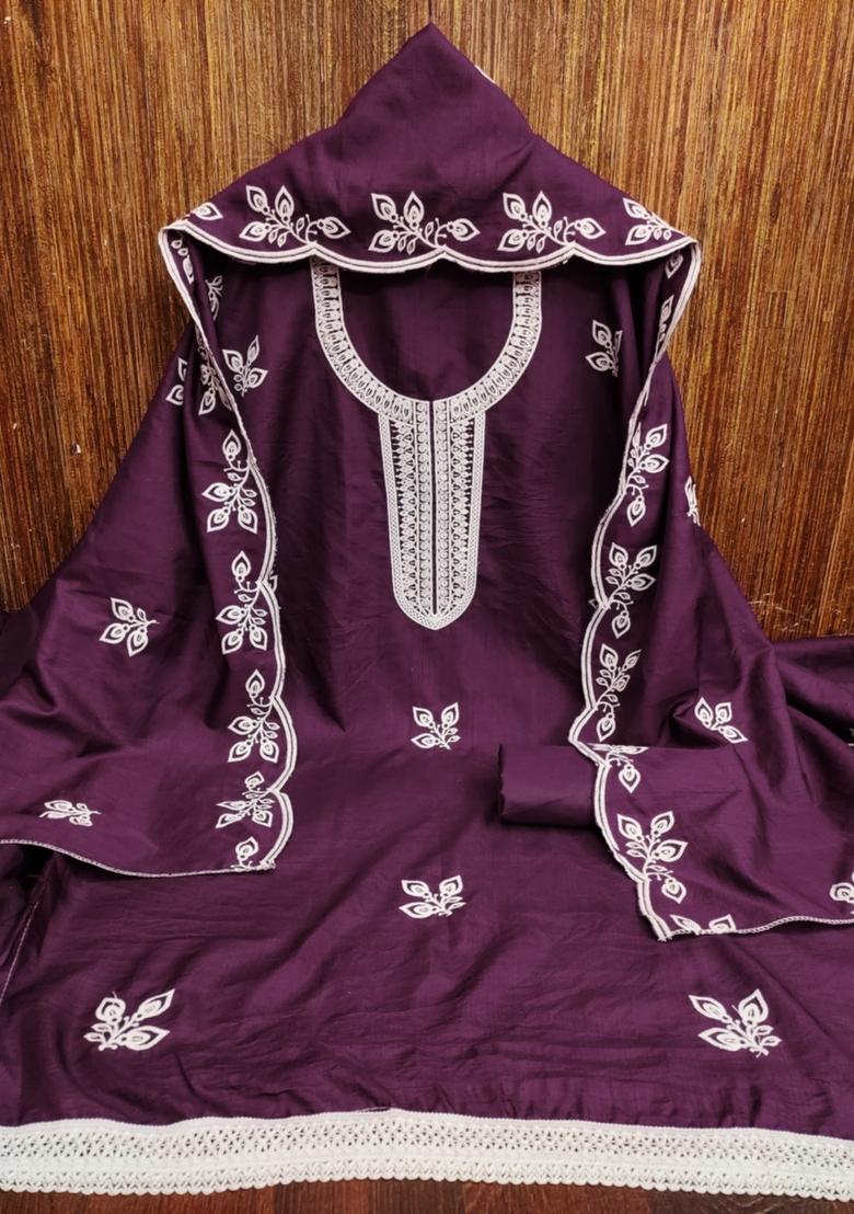 Wine Solid Cotton Dress Material