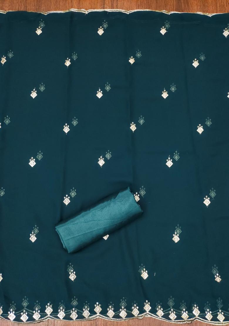 Aqua Blue Solid Georgette Dress Material