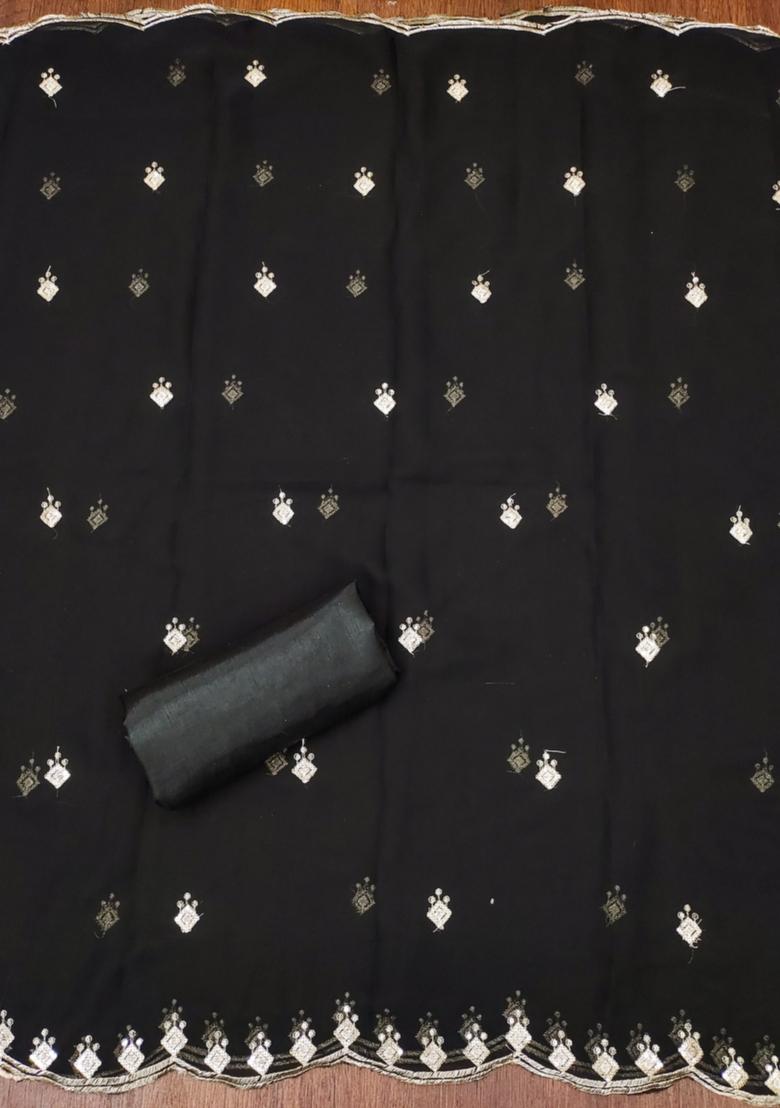 Black Solid Georgette Dress Material