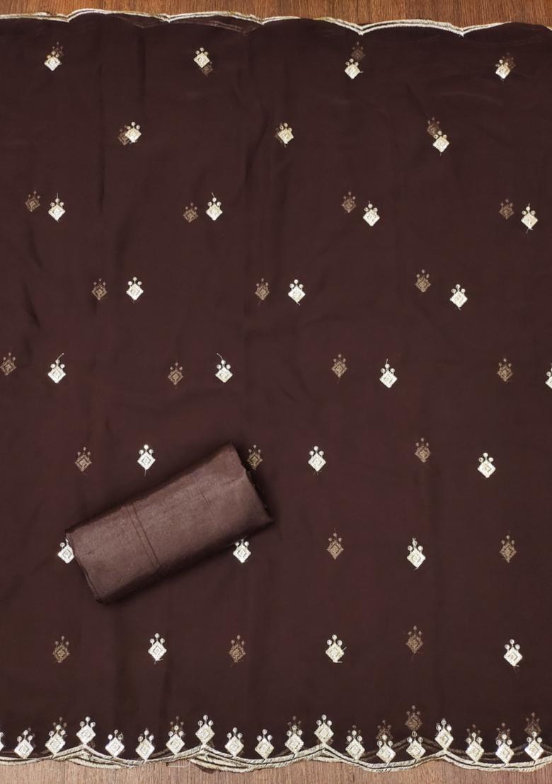 Brown Solid Georgette Dress Material