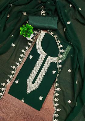 Green Solid Georgette Dress Material