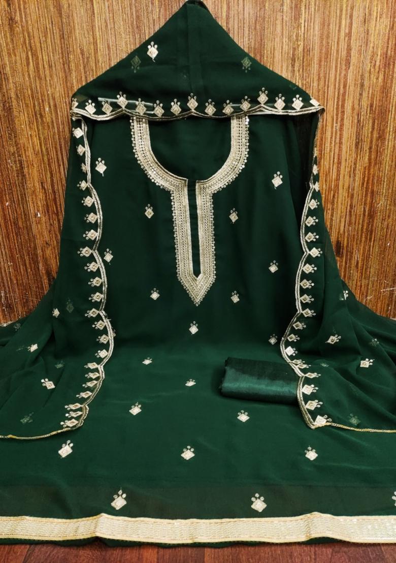 Green Solid Georgette Dress Material