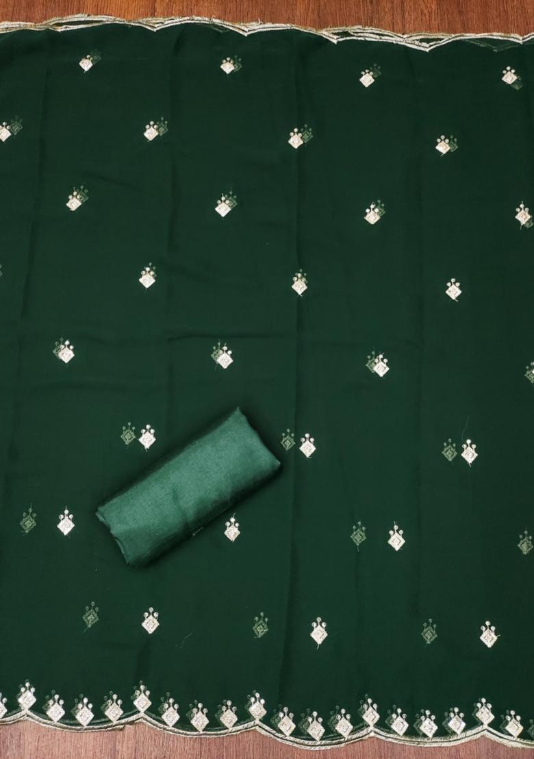 Green Solid Georgette Dress Material