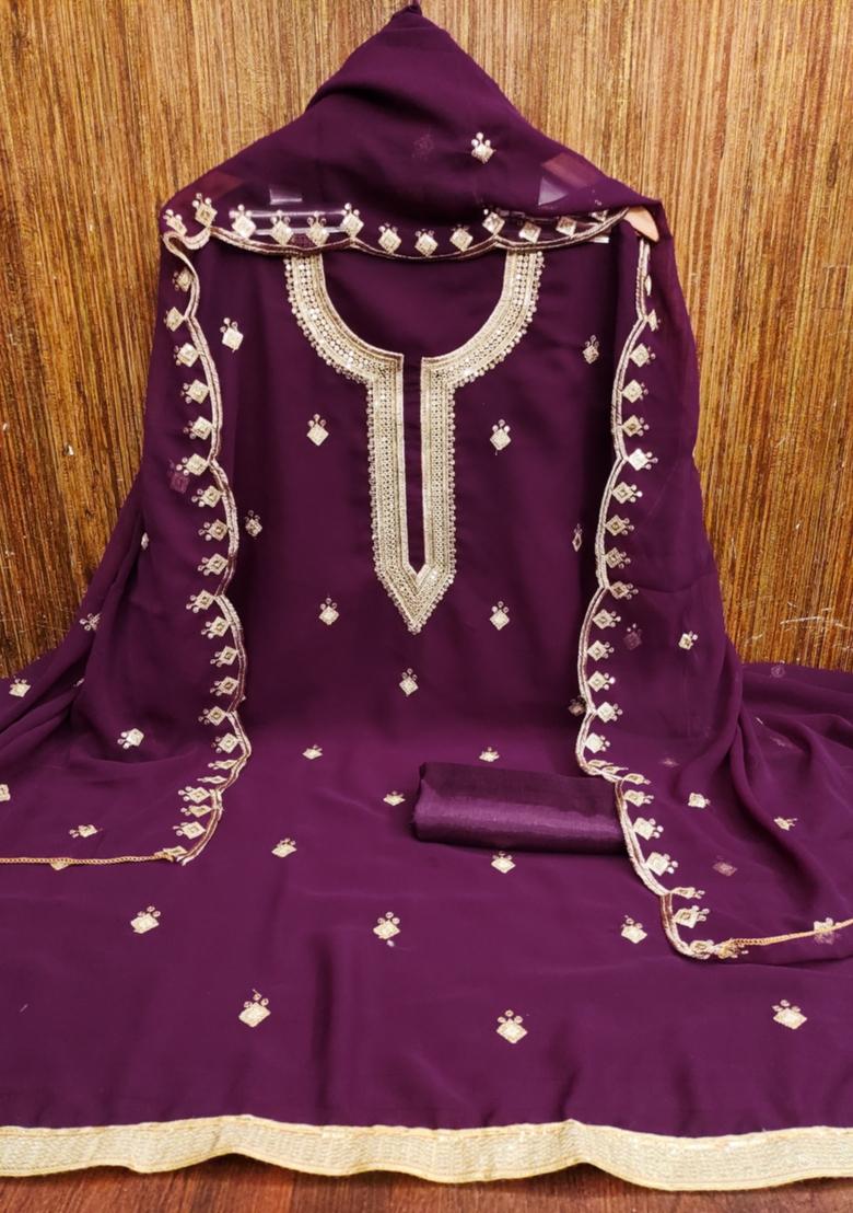 Purple Solid Georgette Dress Material