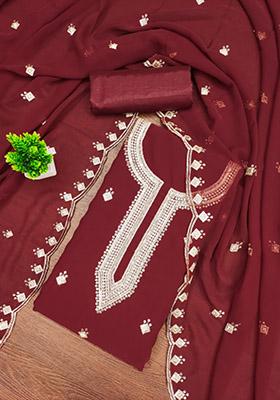 Red Solid Georgette Dress Material