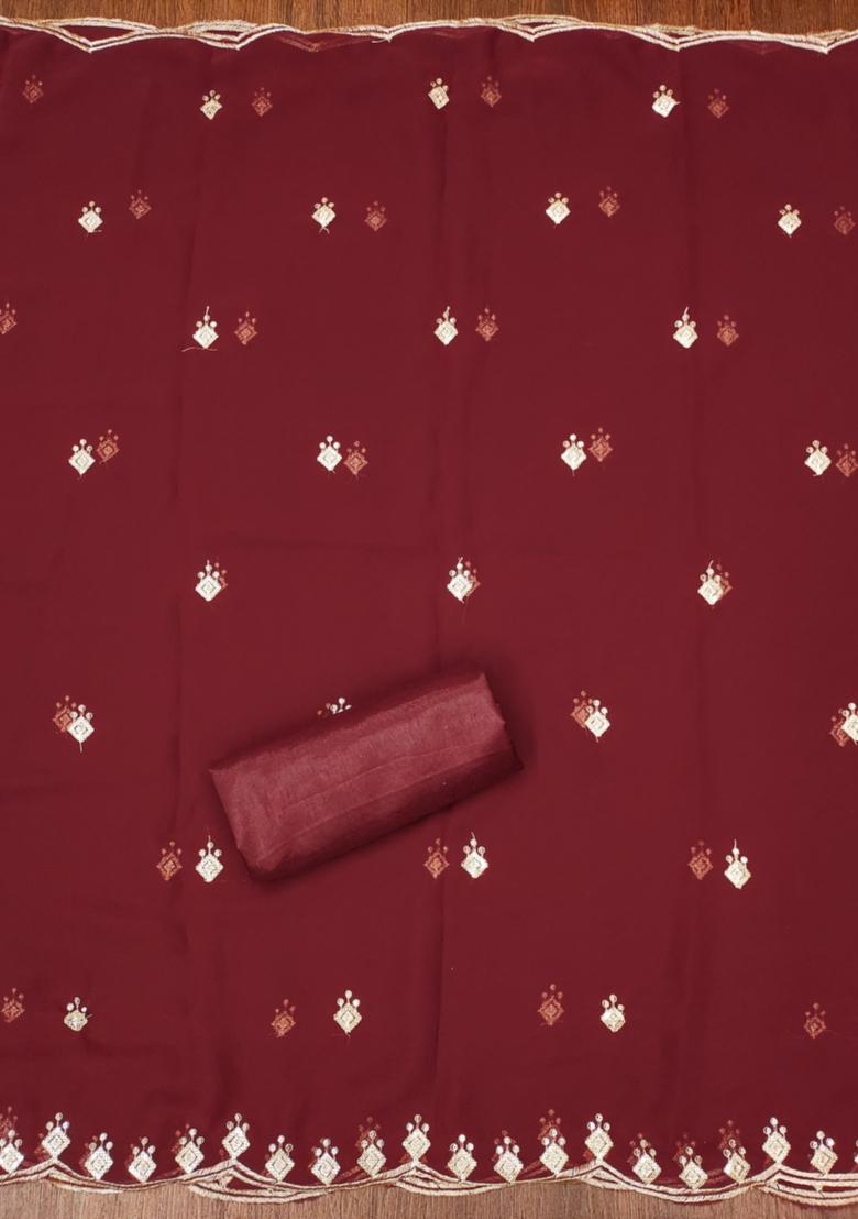 Red Solid Georgette Dress Material