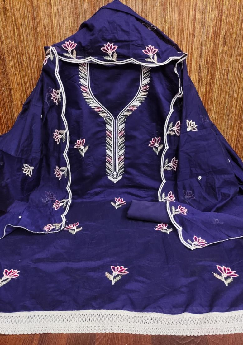 Blue Solid Chanderi Dress Material