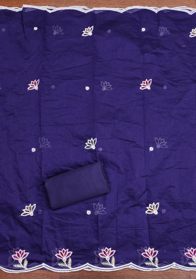 Blue Solid Chanderi Dress Material