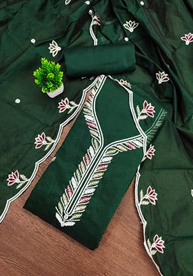 Green Solid Chanderi Dress Material