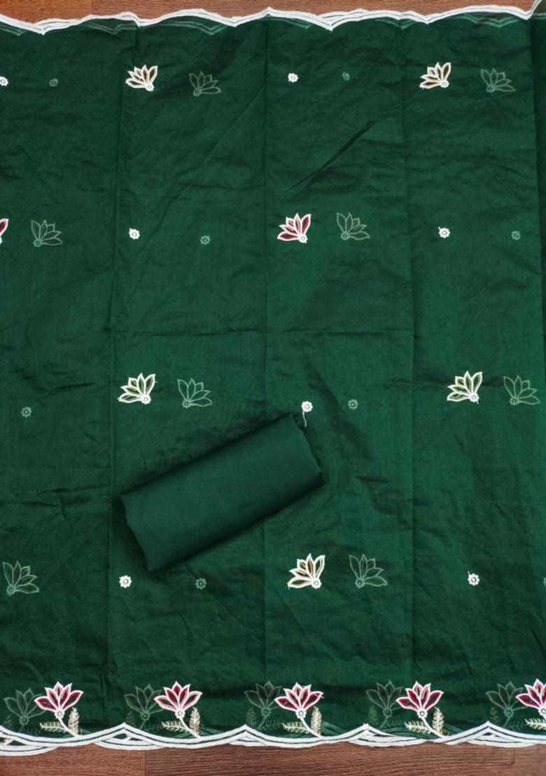 Green Solid Chanderi Dress Material