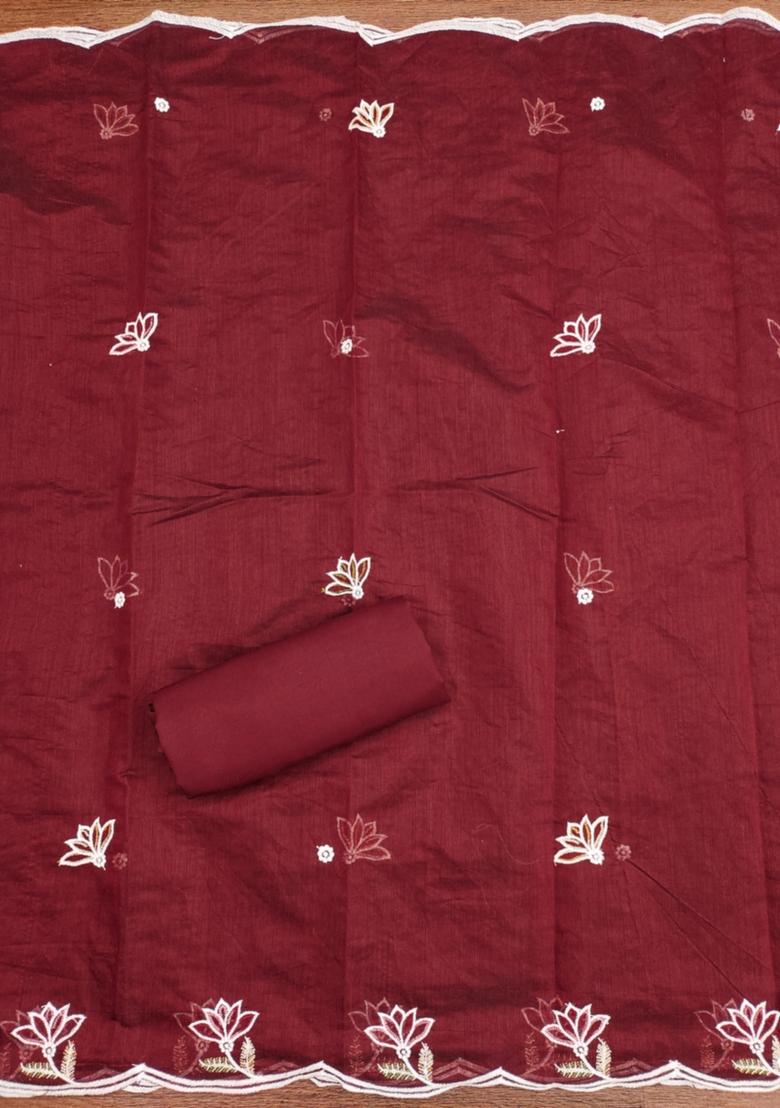 Red Solid Chanderi Dress Material