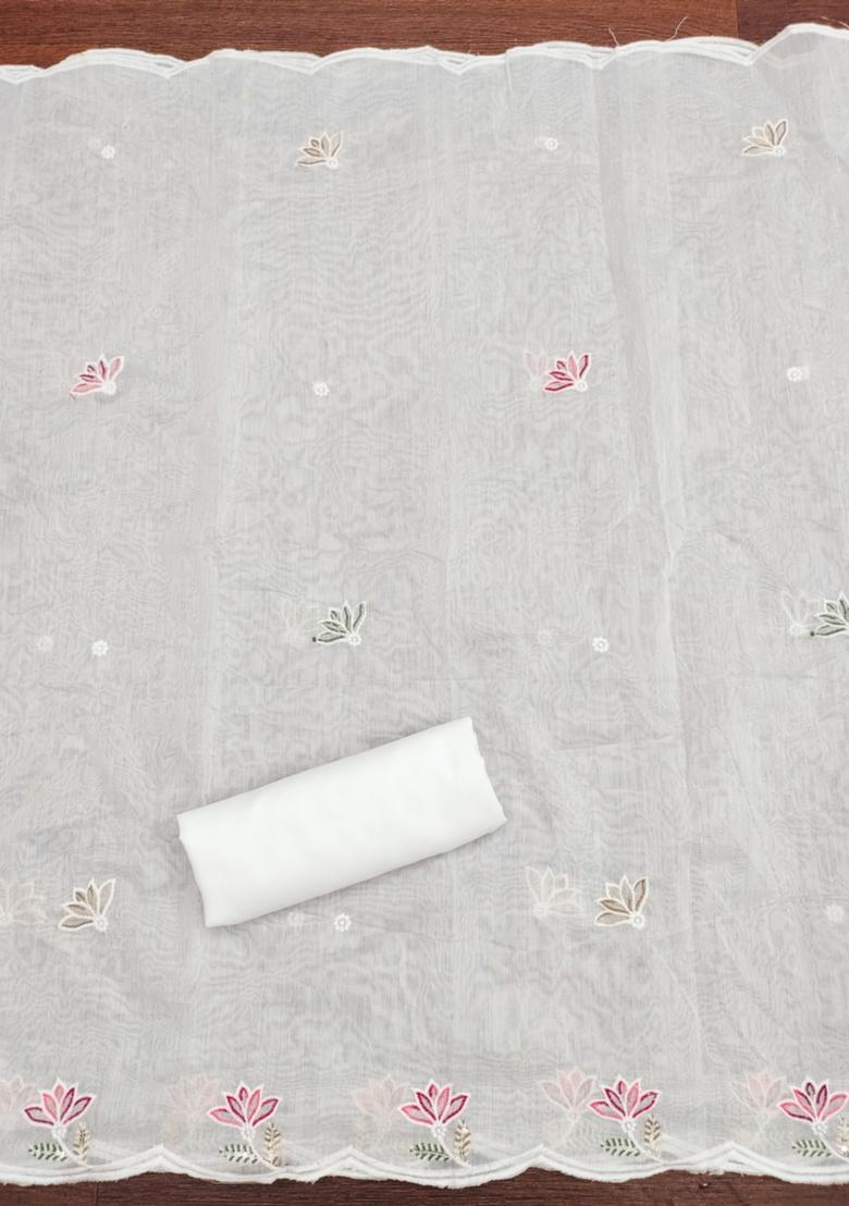 White Solid Chanderi Dress Material