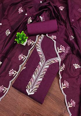 Wine Solid Chanderi Dress Material