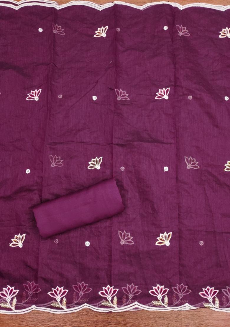 Wine Solid Chanderi Dress Material
