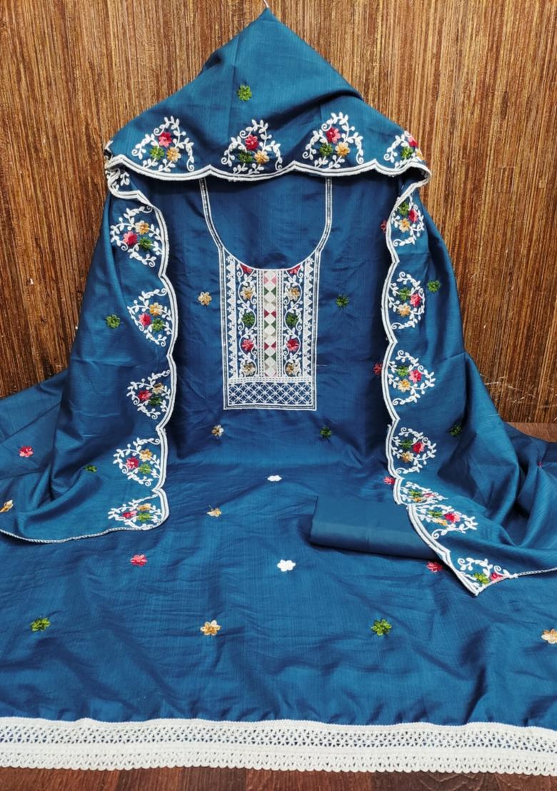 Aqua Blue Solid Cotton Dress Material