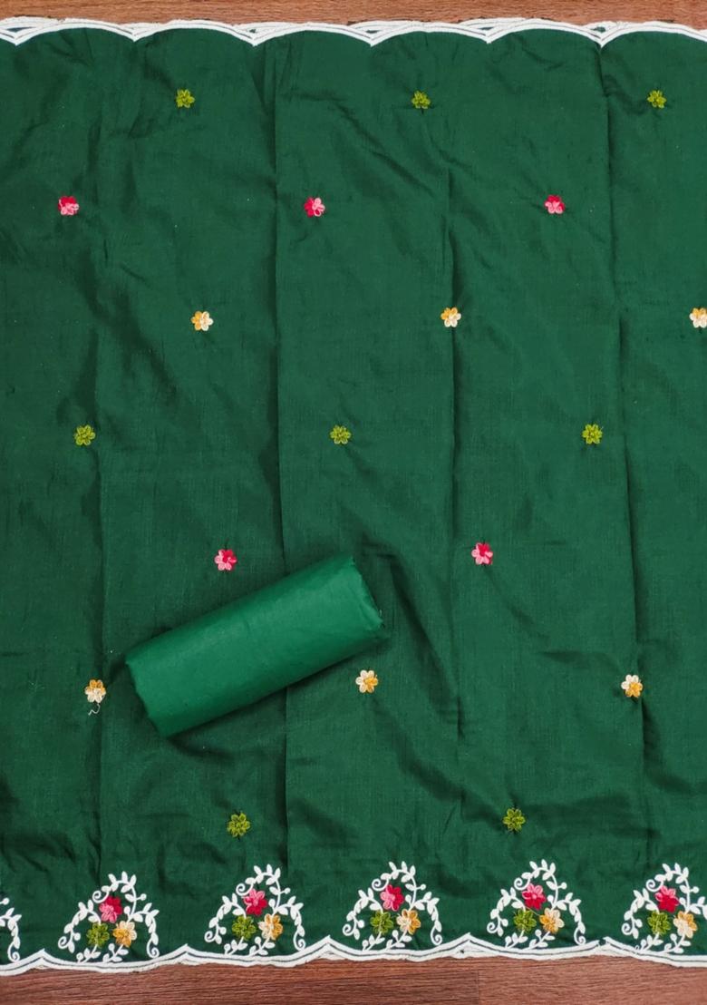 Green Solid Cotton Dress Material