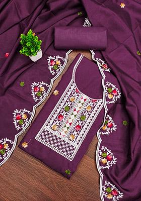 Wine Solid Cotton Dress Material