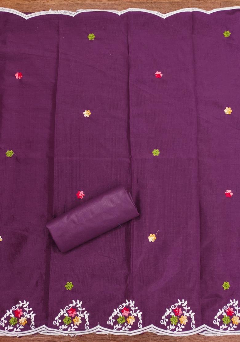 Wine Solid Cotton Dress Material