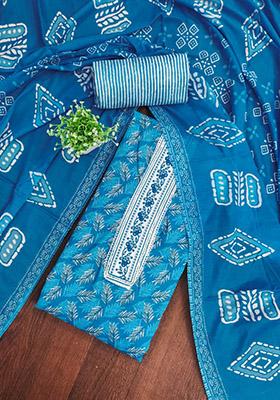 Blue Solid Cotton Dress Material