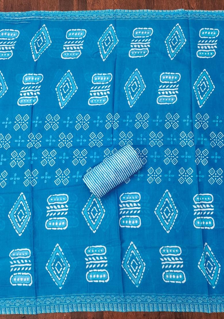 Blue Solid Cotton Dress Material