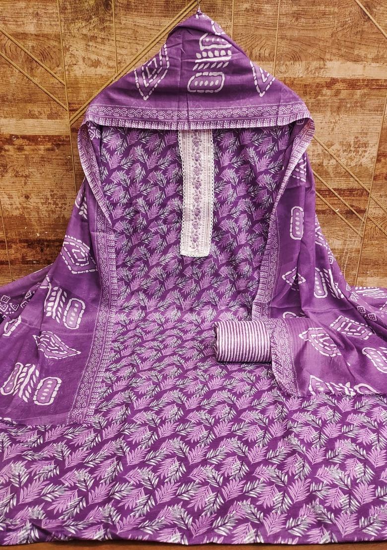 Magenta Solid Cotton Dress Material