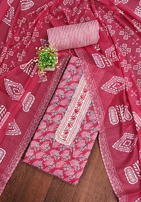 Pink Solid Cotton Dress Material