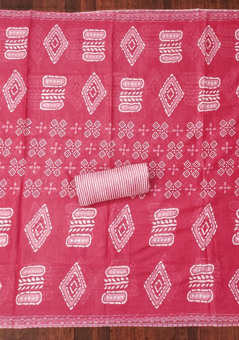 Pink Solid Cotton Dress Material