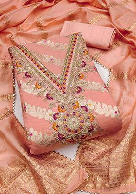 Multicolor Solid Jacquard Dress Material