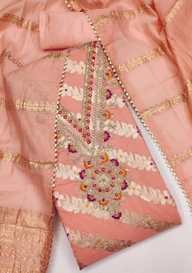 Multicolor Solid Jacquard Dress Material